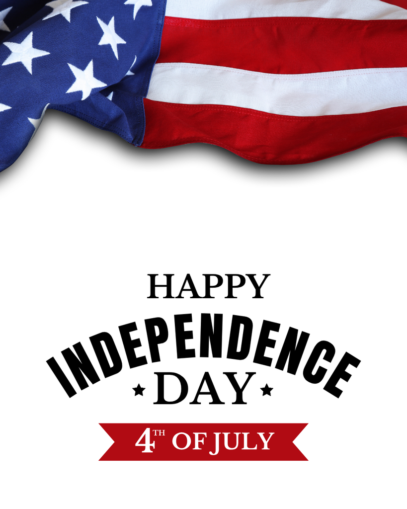 American Flag graphic with black text and a red ribbon