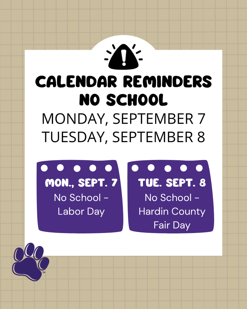 Tan checked background graphic with white rectangle and black text and two purple squares