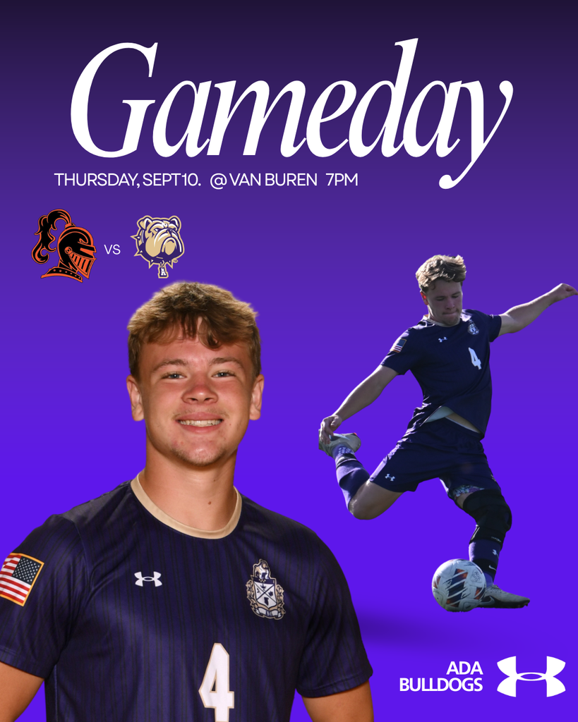 Purple graphic with an ombre look and two photos of cutout male soccer players