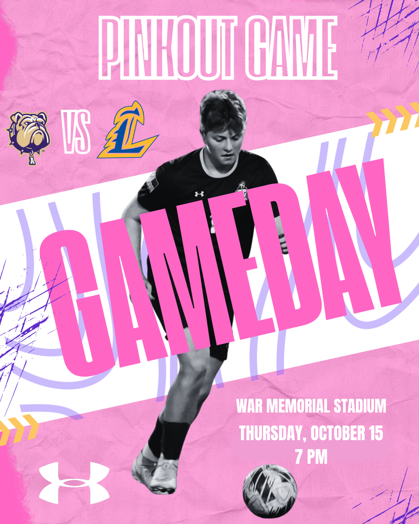 Pink Graphic with male soccer player in the center with a white accent and pink and white text