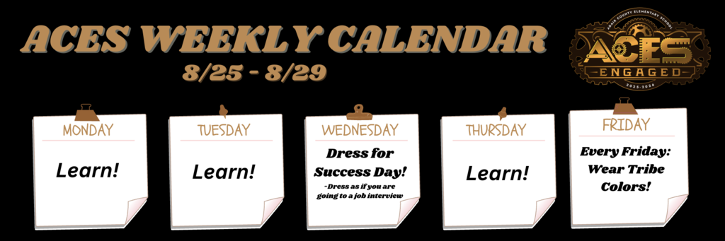 Schedule for the Week - 8/25-8/29