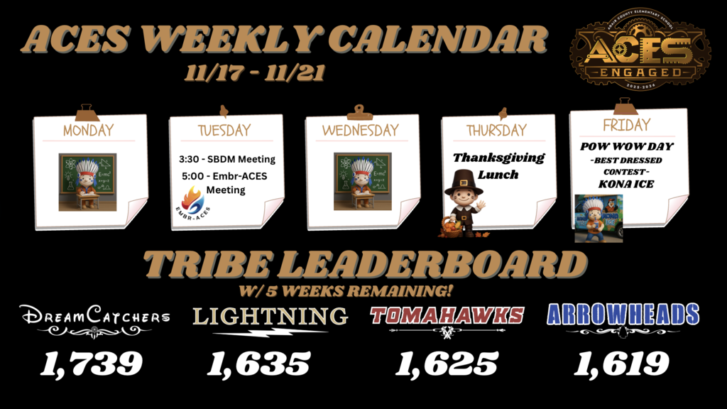 Schedule for the week. 