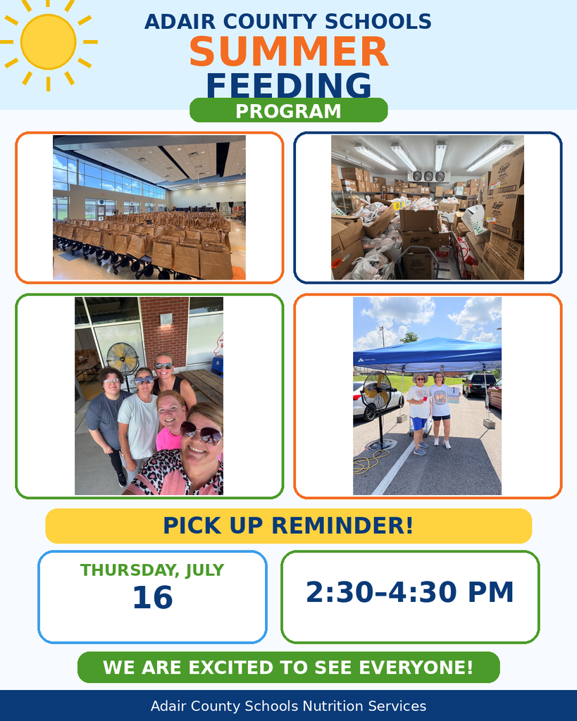 Summer Feeding Pick-up reminder for Thursday, July 16, 2:30-4:30