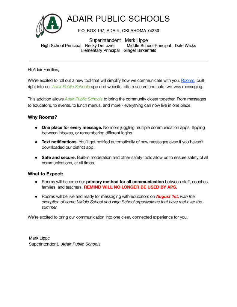 APS Letter for Messaging.