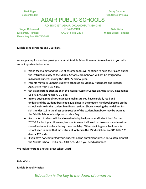 Wicks Letter