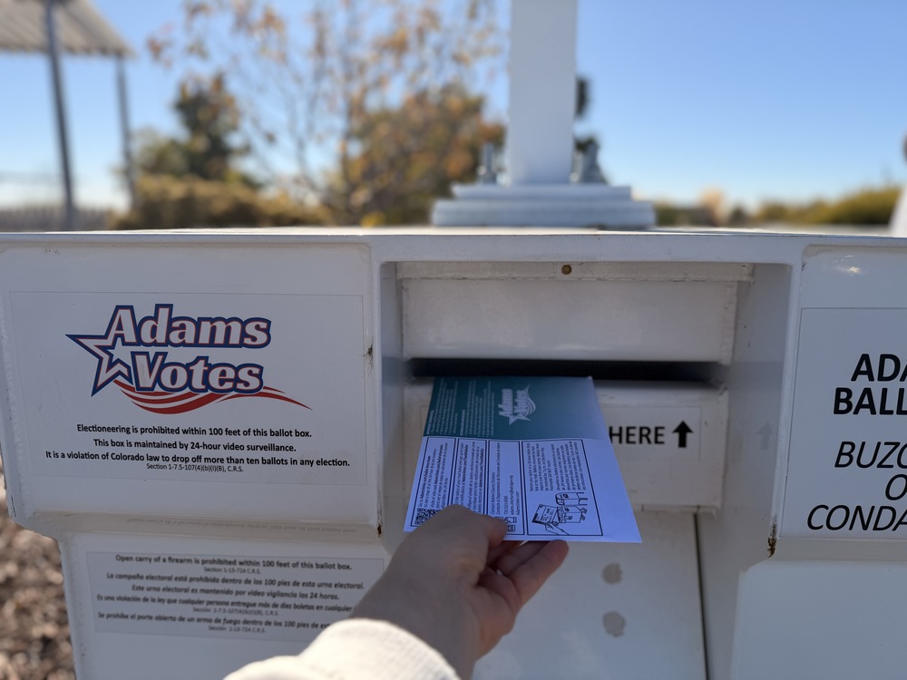 Hand placing a ballot in a ballot box