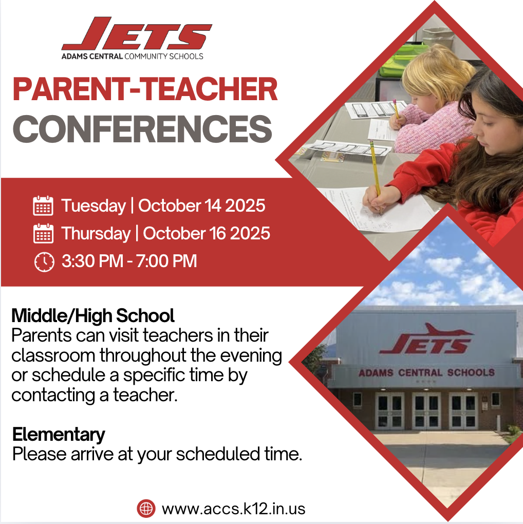 Parent teacher conferences October 14 and 16 from 3:30-7:00 pm