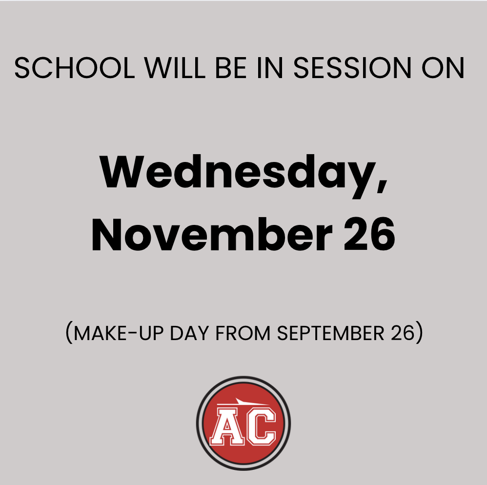 Make-up day Wednesday, November 26