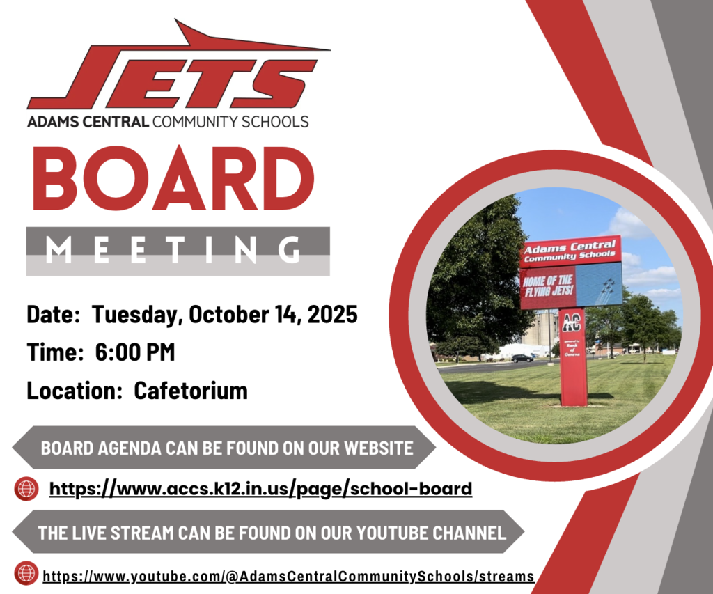 School Board Meeting tonight at 6 pm in the cafeteria.