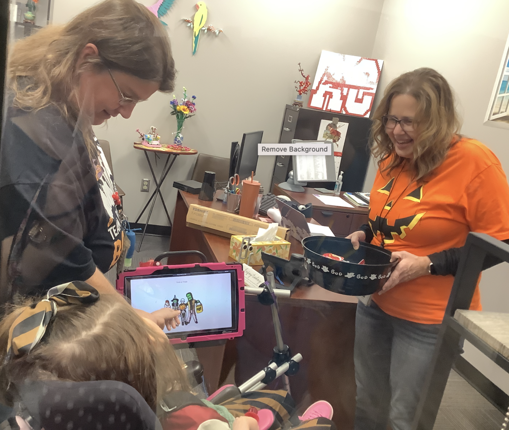 Miss Pett's class had fun today practicing trick-or-treating. 