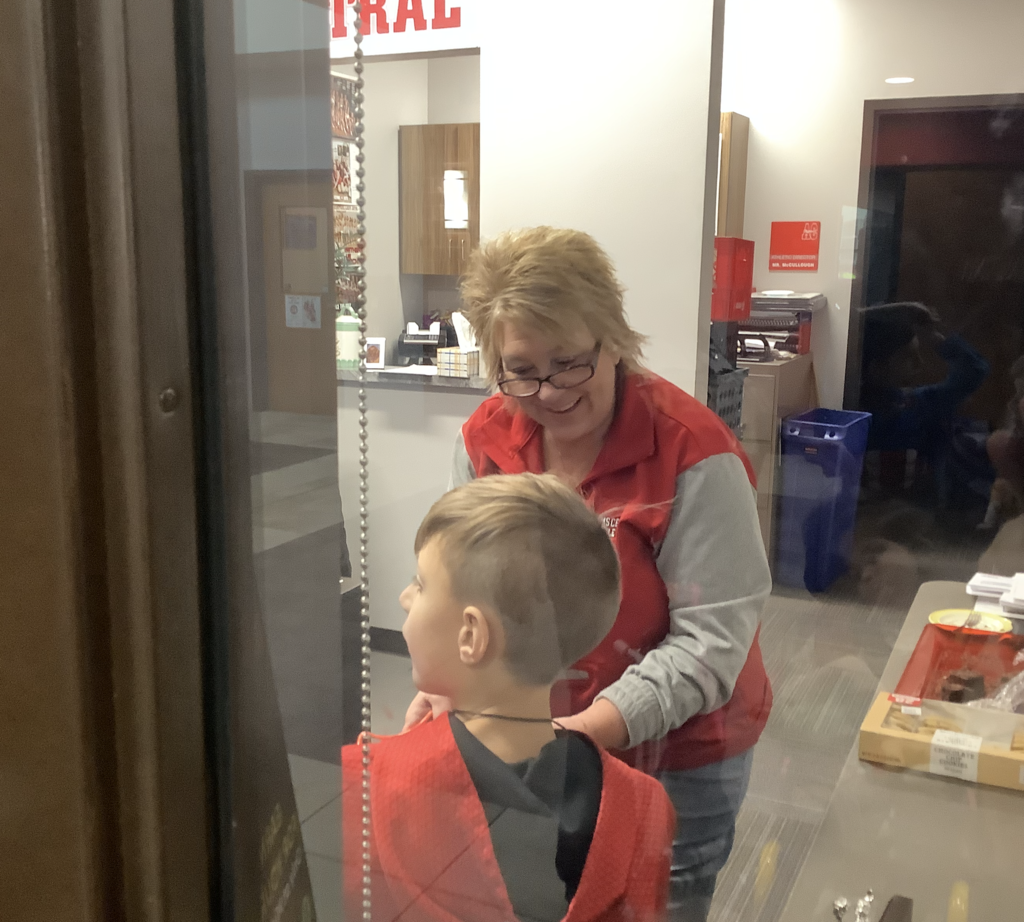 Miss Pett's class had fun today practicing trick-or-treating. 