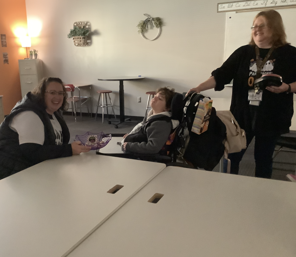 Miss Pett's class had fun today practicing trick-or-treating. 