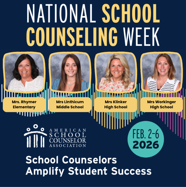 National School Counseling Week February 2-6. Thank you to our school counselors