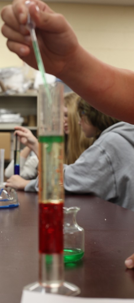 Students' model of Earth's crust, mantle, inner core, and outer core.
