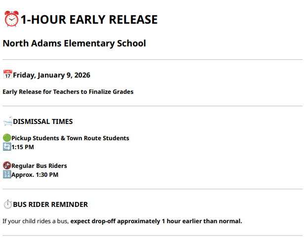 Early Release Reminder