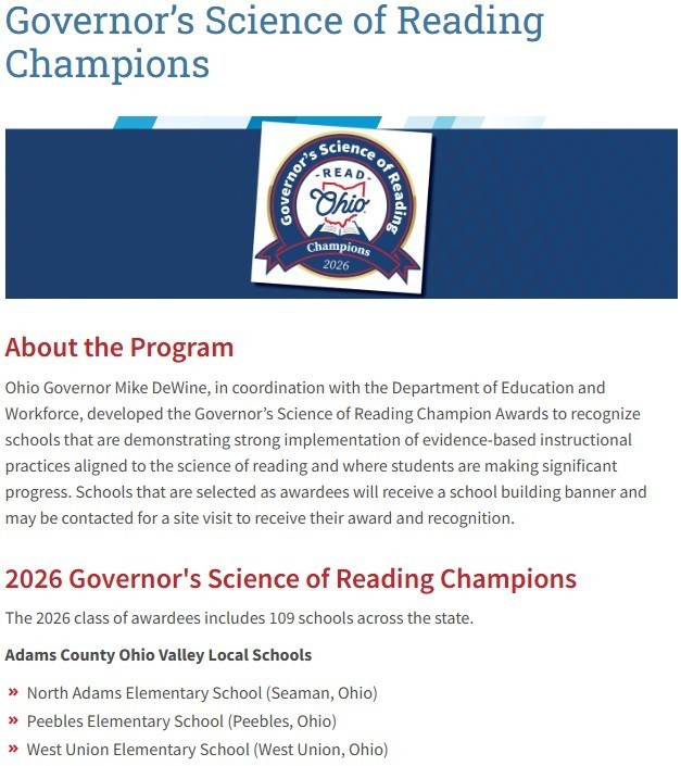 Governor's Science of Reading Champions