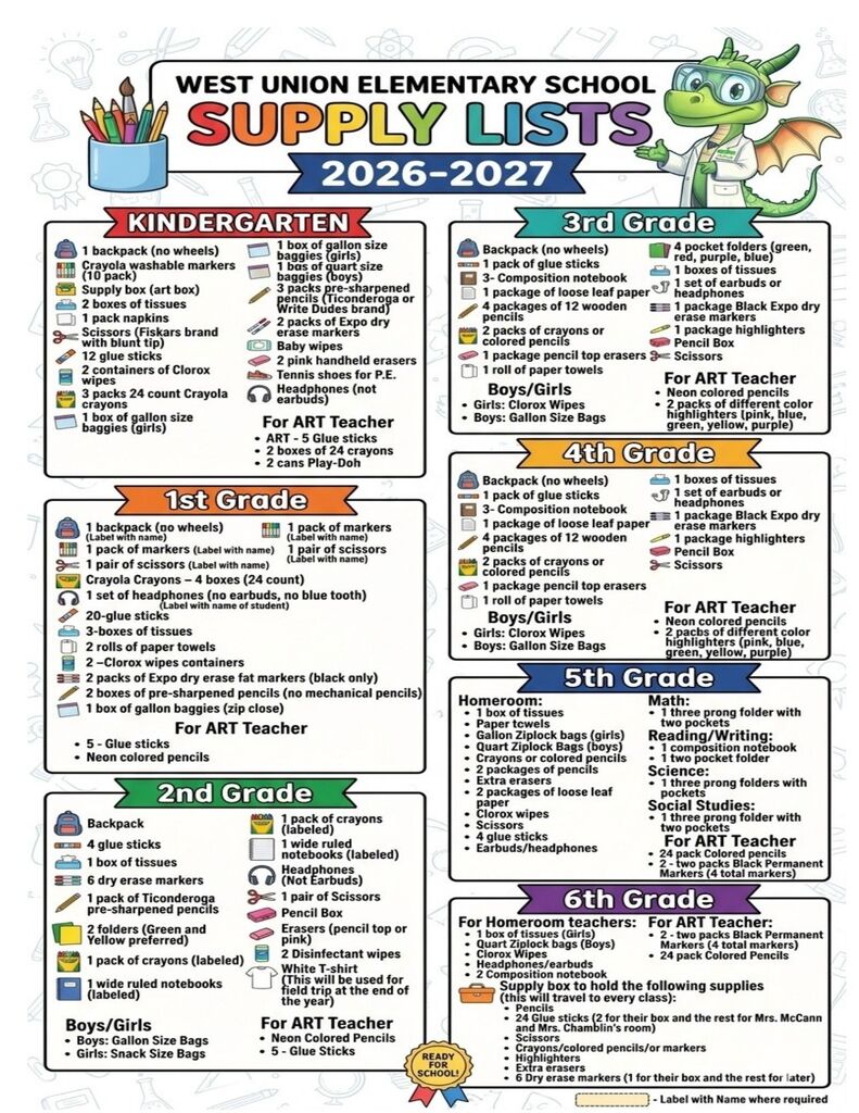 2026-2027 School Supply List