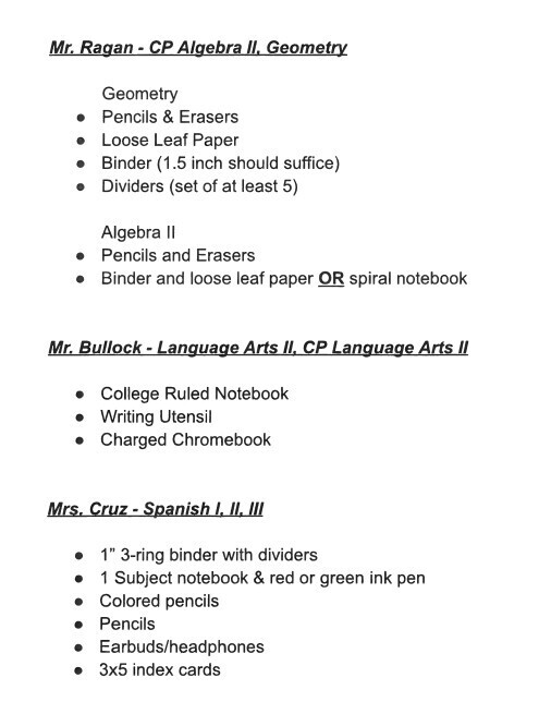 School Supply List