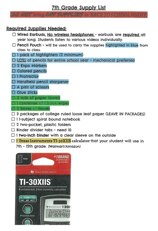 School Supply List