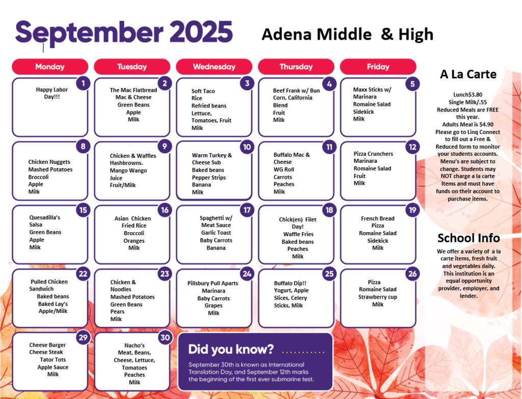 HS/MS Menu