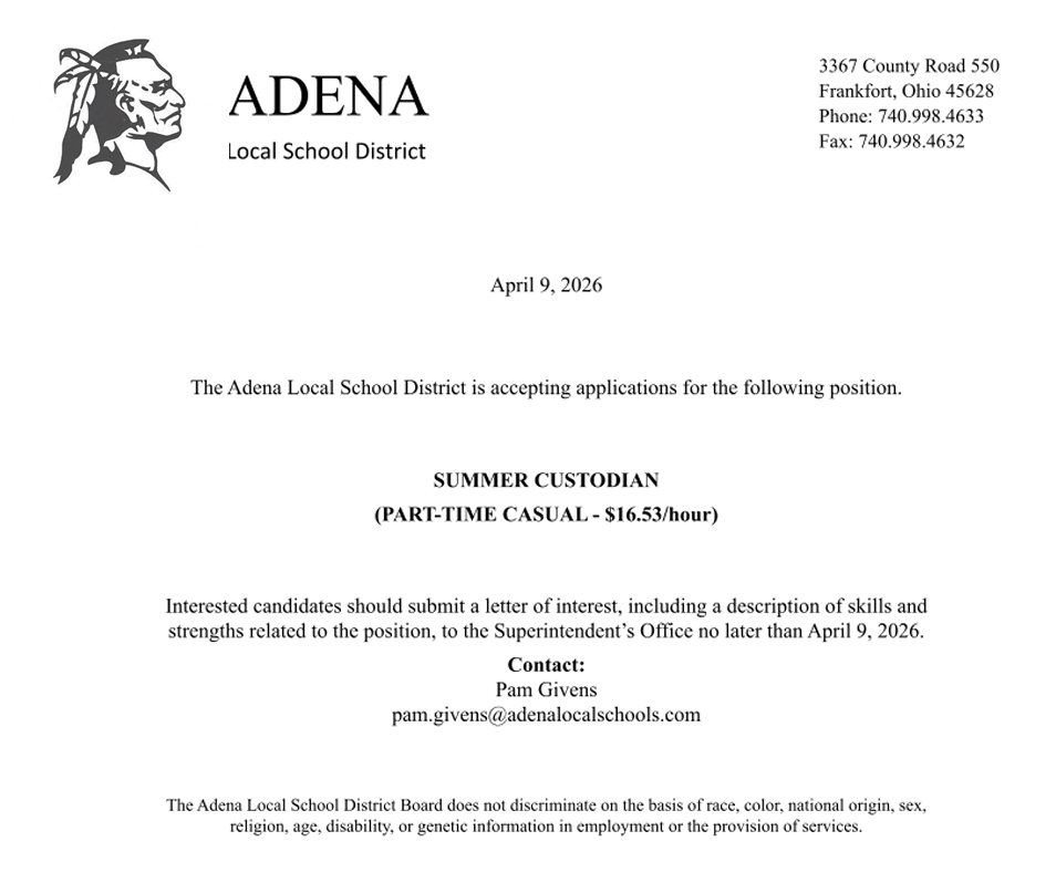 Summer Custodian Job Posting