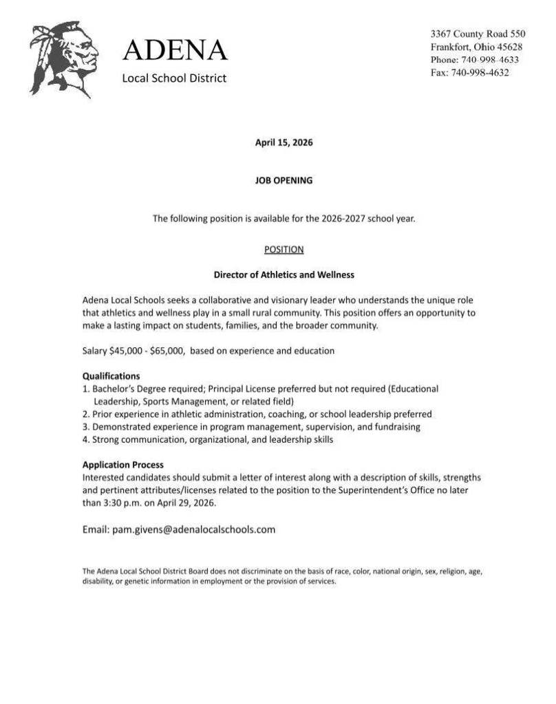 Director of Athletic and Wellness Job Listing