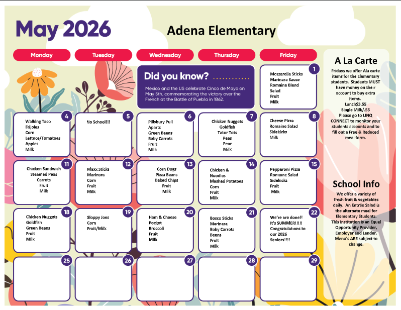 May Elementary Lunch Menu