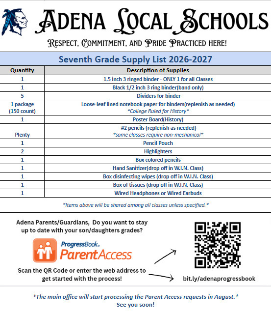 7th grade supply list