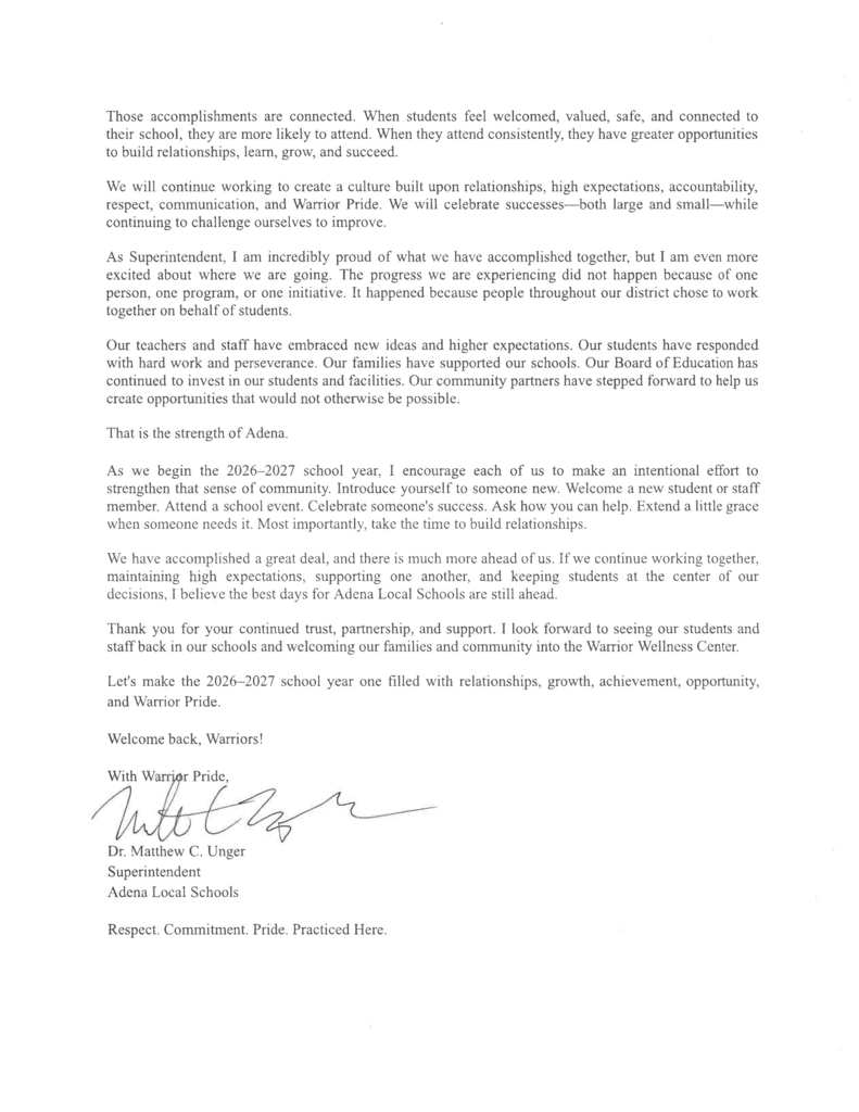 message from Dr. Matt Unger