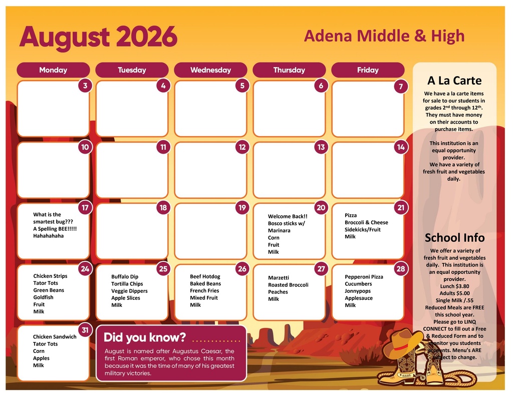 August lunch menu