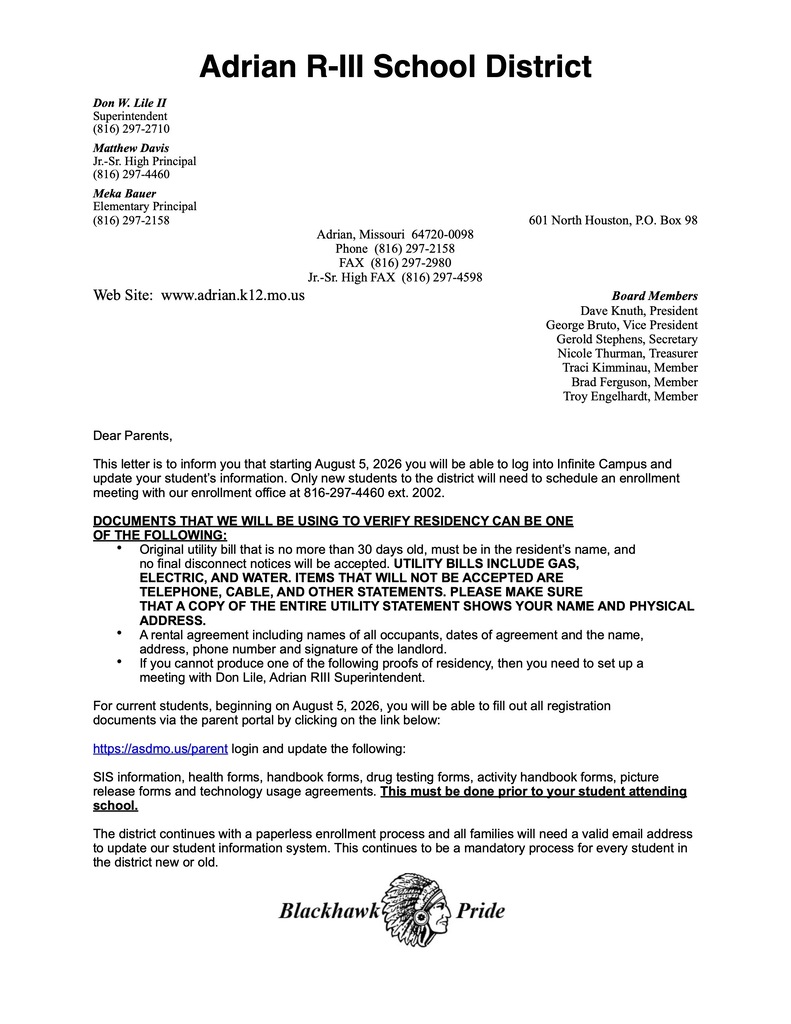 Enrollment Letter