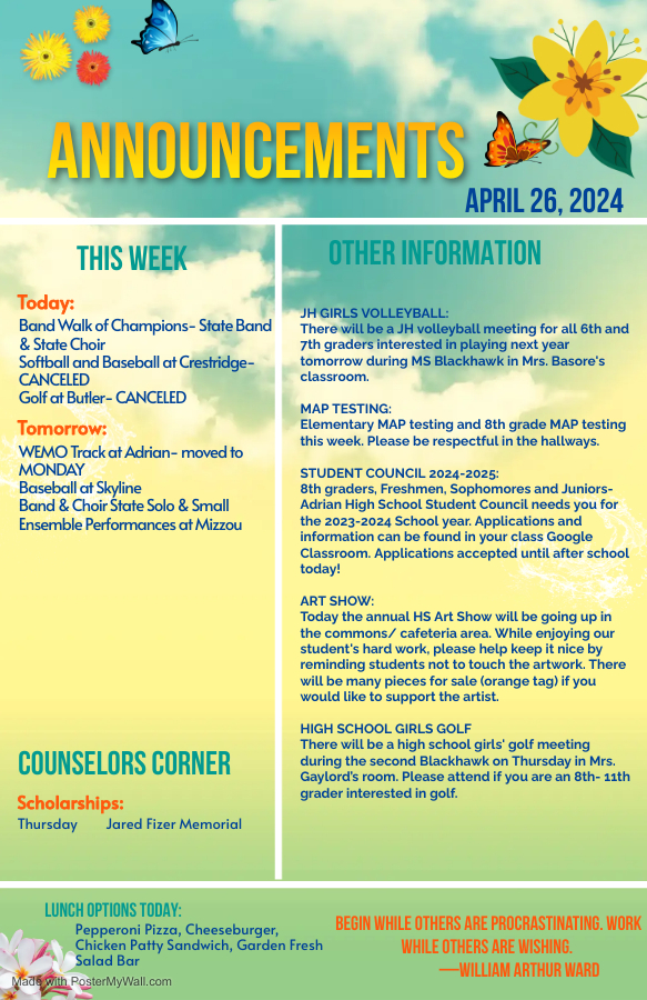 April 26th Announcements