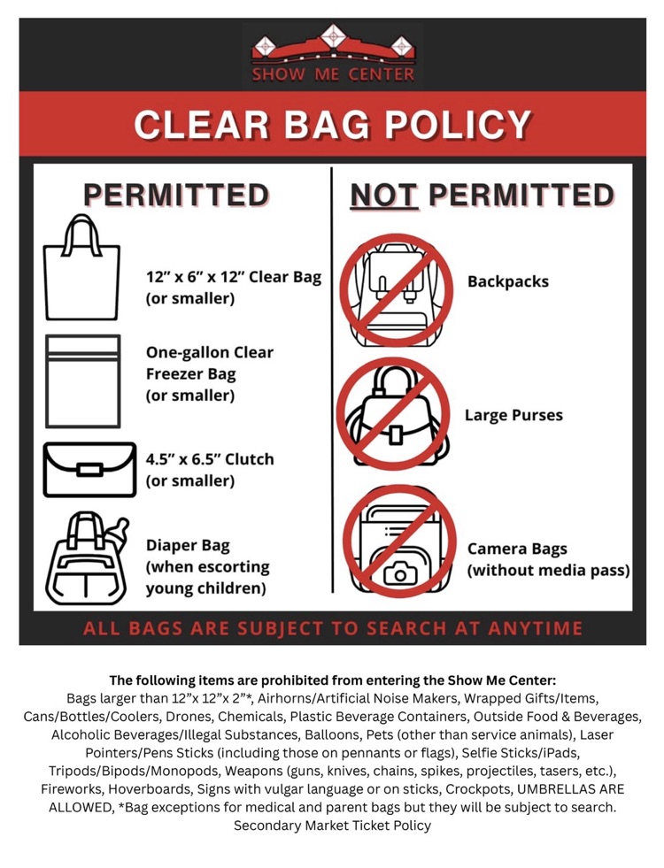 Show Me Center bag policy