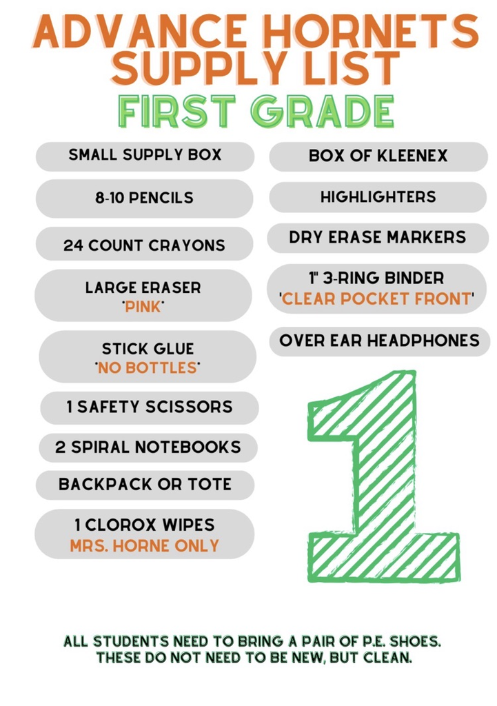 1st grade supplies