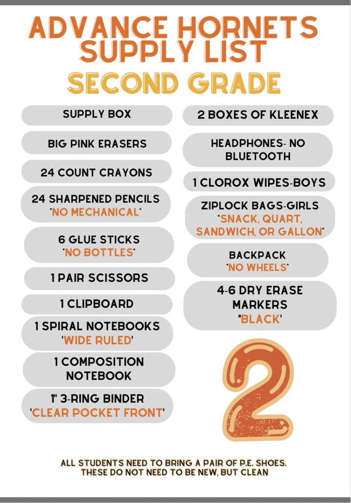 2nd grade supplies 