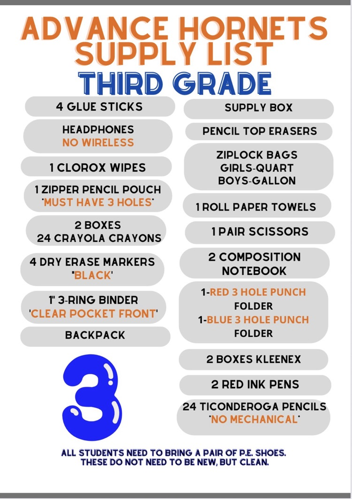3rd grade supplies