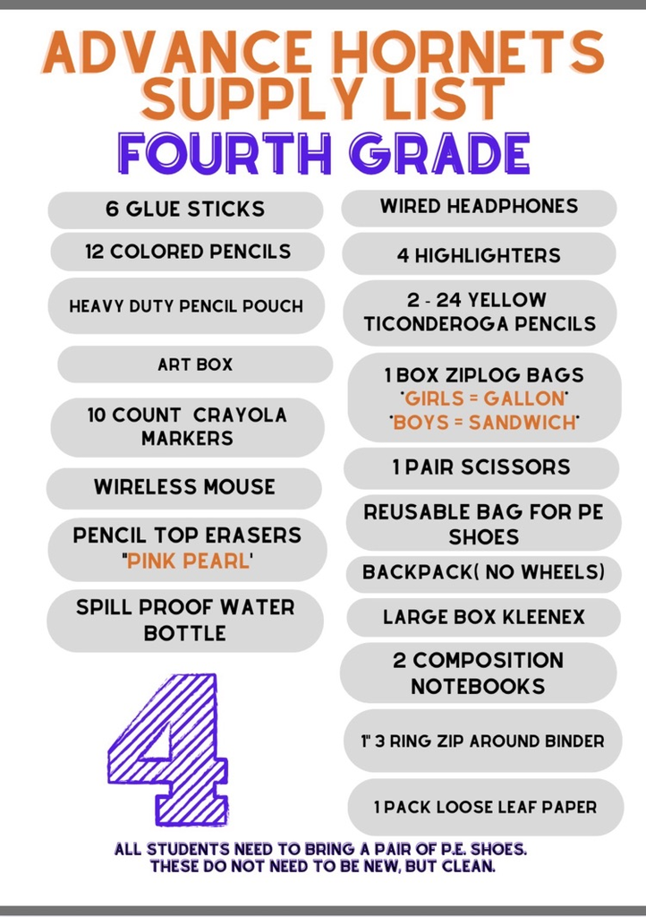 4th grade supplies