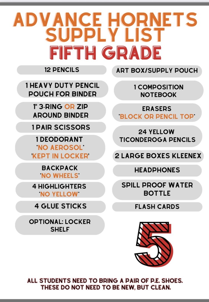 5th grade supplies 
