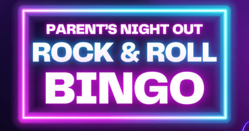 Neon glow message: Parents' Night Out - Rock and Roll Bingo