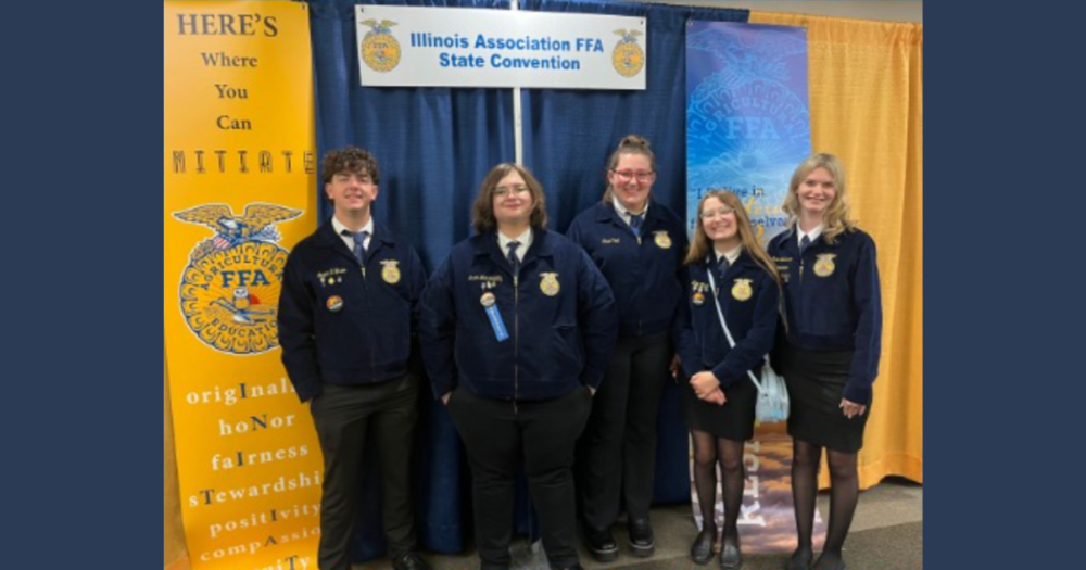 Group photo of members of AFC's FFA Chapter at the 97th Illinois FFA State Convention