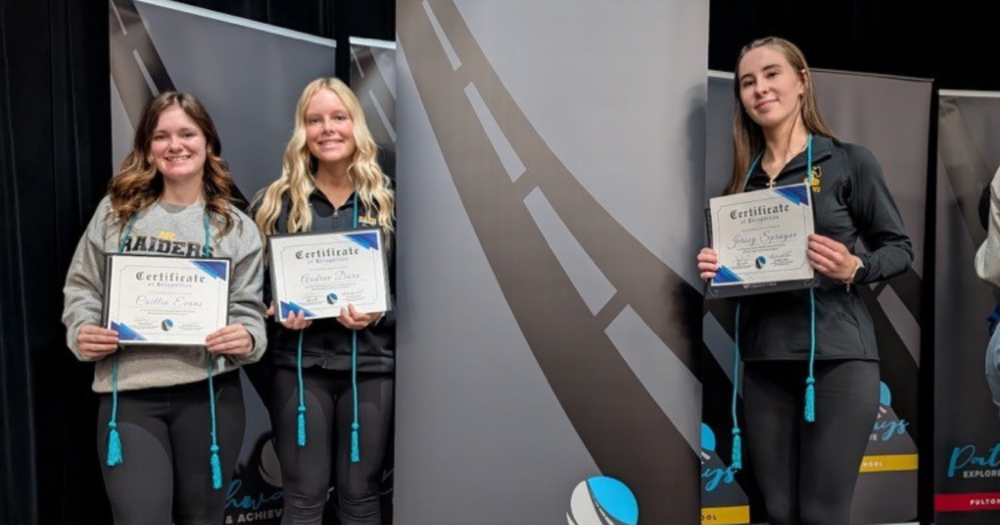 Three seniors show their ISBE Health Science Pathway endorsements