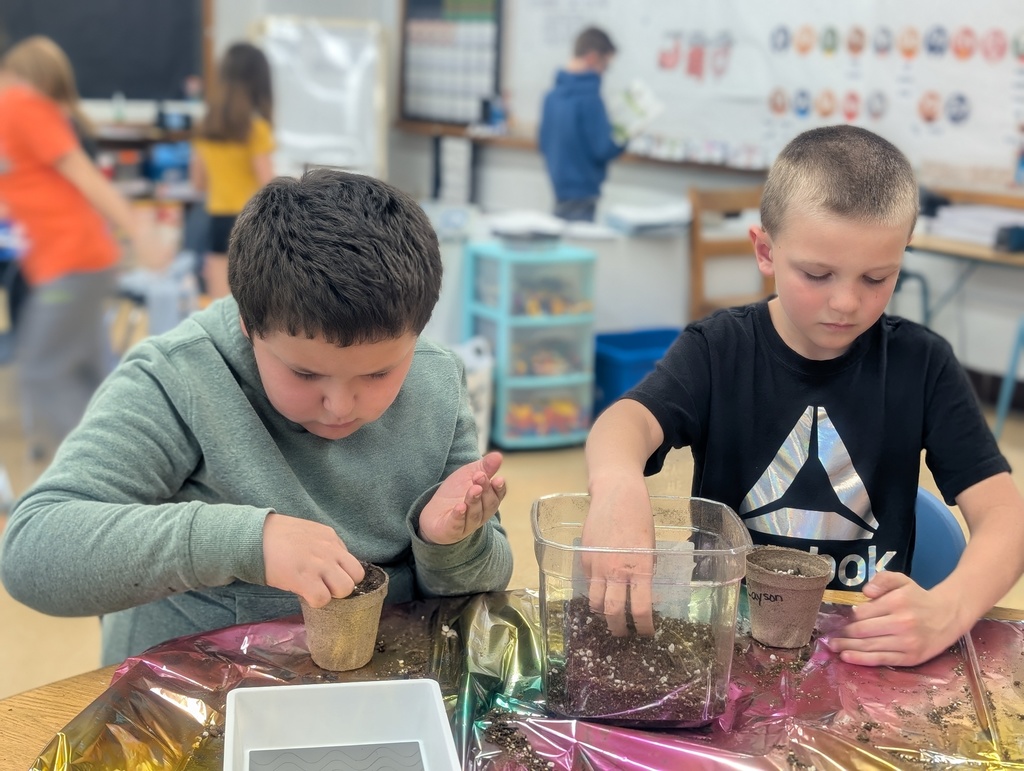 two male students sprinkling seeds