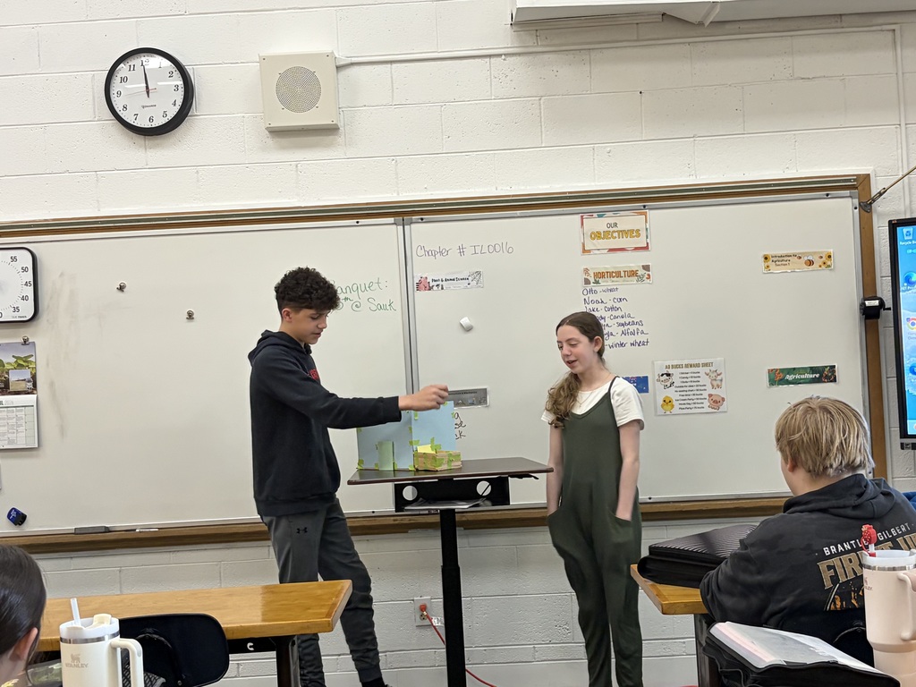 two students presenting at front of class