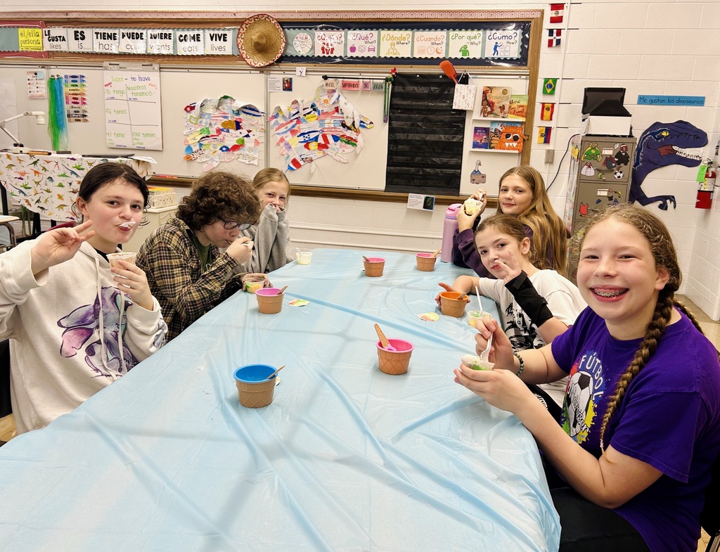 group of 7th grade girls eating ice cream