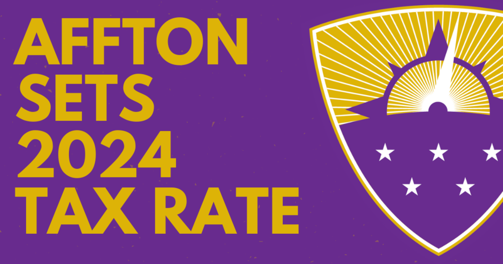 Affton Sets 2024 Tax Rate graphic with purple background and yellow text, including the Affton shield