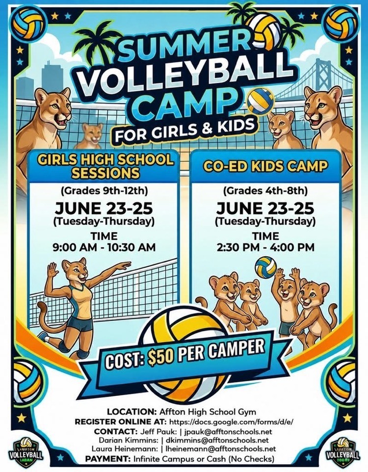 graphic for summer volleyball camp. details on graphic in news article
