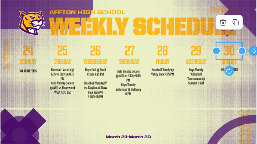 Spring Schedule 3/24-3/30