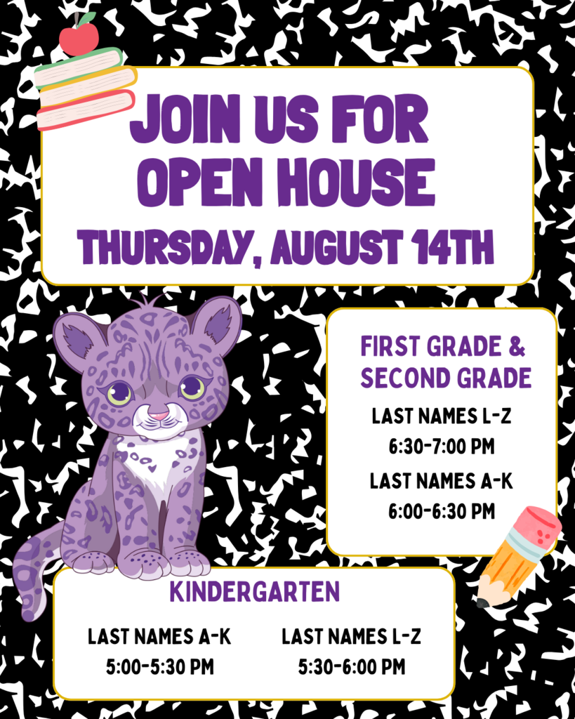Open House is thursday august 14th from 5-7pm