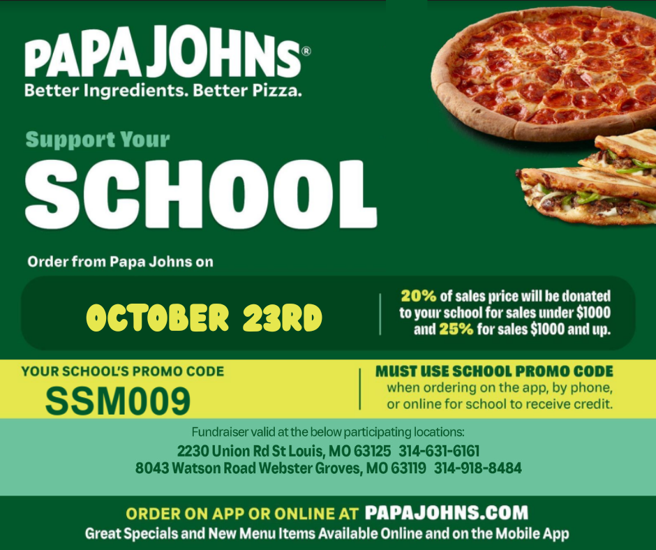 Papa John's Pizza Night school code SSM009