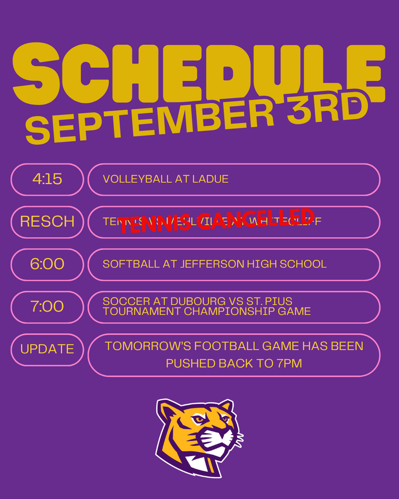 Tennis cancelled on 9/3/2026